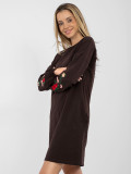 Barna színű pamut mini ruha hosszú ujjakkal és zsebekkel