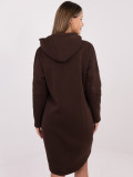Hosszú barna kapucnis cipzáras pulóver