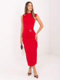 Elegáns piros színű ujjatlan midi ruha