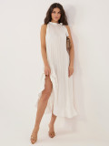 Elegáns midi ruha fodorral és megkötővel - ekrü színű