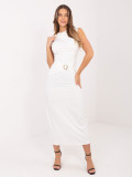 Elegáns midi ruha vízesés nyakkivágással, ekrü színű