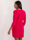 Fuksziaszínű mini ruha 3/4-es ujjakkal