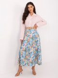 Elegáns virágmintás midi szoknya övvel - világoskék színű