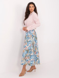 Elegáns virágmintás midi szoknya övvel - világoskék színű