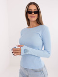 Női világoskék színű bordázott hosszú ujjú blúz