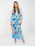 Maxi virágmintás ruha övvel, kék színű