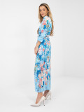 Maxi virágmintás ruha övvel, kék színű