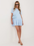 Világoskék, bővülő fazonú pamut mini ruha