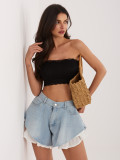 Női farmer rövidnadrág fodorral és béléssel