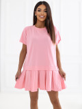 Világos rózsaszín bővülő mini ruha rövid ujjal