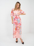 Virágmintás maxi ruha övvel, rózsaszínű
