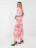 Virágmintás maxi ruha övvel, rózsaszínű