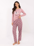 Női pamut pizsama nyomott mintával, rózsaszín