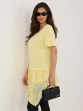 Sárga pamut blúz fodorral és hímzéssel