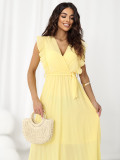 Sárga színű bővülő midi ruha övvel