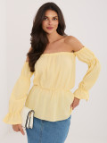 Sárga, váll nélküli blúz puffos ujjal