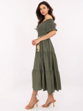 Khaki színű off-shoulder fazonú midi ruha