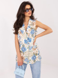 Elegáns kék színű virágmintás mellény
