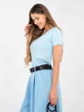 Világoskék színű bordázott rövid ujjú blúz