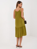 Olívzöld midi ruha fodorral