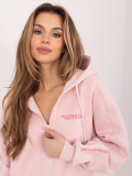 Rövid rózsaszínű kapucnis szabadidőfelső cipzárral