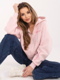 Rövid rózsaszínű kapucnis szabadidőfelső cipzárral