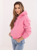 Rózsaszínű rövid fazonú kapucnis pulóver cipzárral