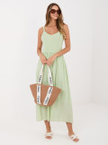 Pisztáciazöld színű vállpántos maxi ruha