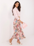 Rózsaszínű virágmintás midi szoknya övvel