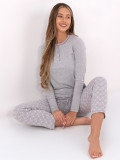 Női pamut pizsama nyomott mintával, szürke