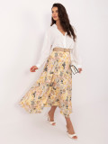Sárga színű virágmintás midi szoknya övvel