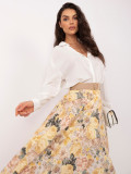 Sárga színű virágmintás midi szoknya övvel