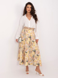 Sárga színű virágmintás midi szoknya övvel