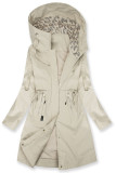 Hosszított parka mintás béléssel a kapucniban - ekrü színű