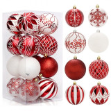Piros/fehér színű karácsonyfadíszek, 8 cm, 16 darab