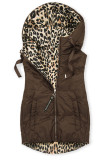 Kifordítható  leopárdmintás mellény - csokoládébarna színű