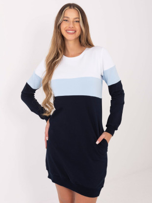 Sötétkék színű pamutruha zsebekkel