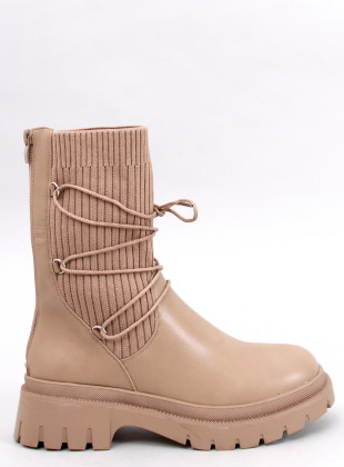 Női csizma elasztikus felsőrésszel -  bézs színű