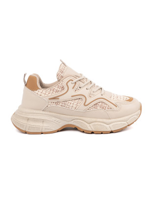 Világosbézs színű női platform sneaker cipő
