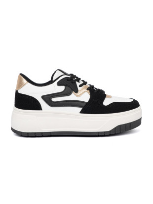 Fekete-fehér színű sneaker cipő aranyszínű részletekkel