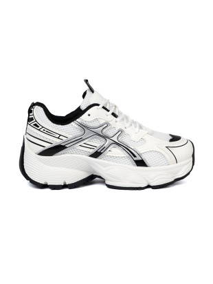 Fehér-fekete színű kényelmes sneaker cipő hálós anyaggal