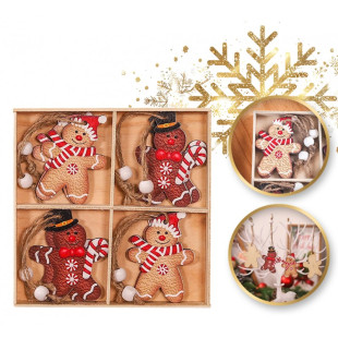12 darabos fa karácsonyfadísz készlet, mézeskalácsok