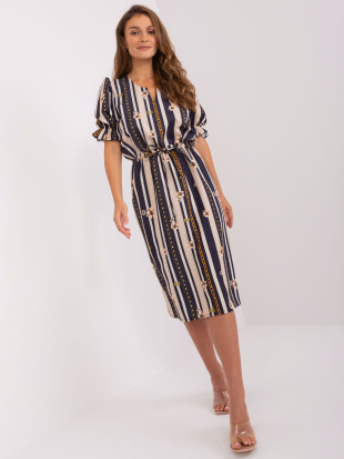 Kék színű mintás ruha puffos ujjakkal