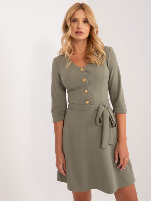 Elegáns bővülő ruha khaki színben