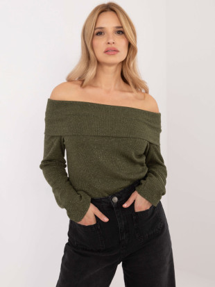 Elegáns khaki színű pulóver hosszú ujjakkal