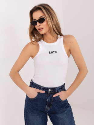 Fehér színű pamut top hímzéssel és felirattal