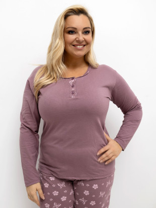 Női pizsama virágmintával, hosszú ujjú, rózsaszín