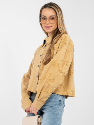 Rövid barna farmerdzseki virágos applikációval