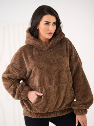 Bézs kapucnis pulóver zsebbel