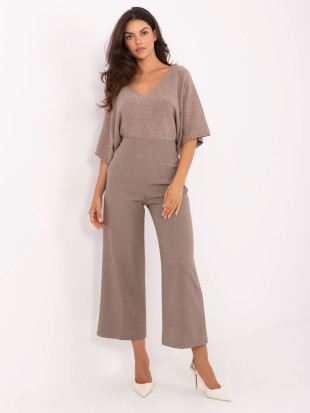 Elegáns sötétbézs színű nadrág magas derékkal